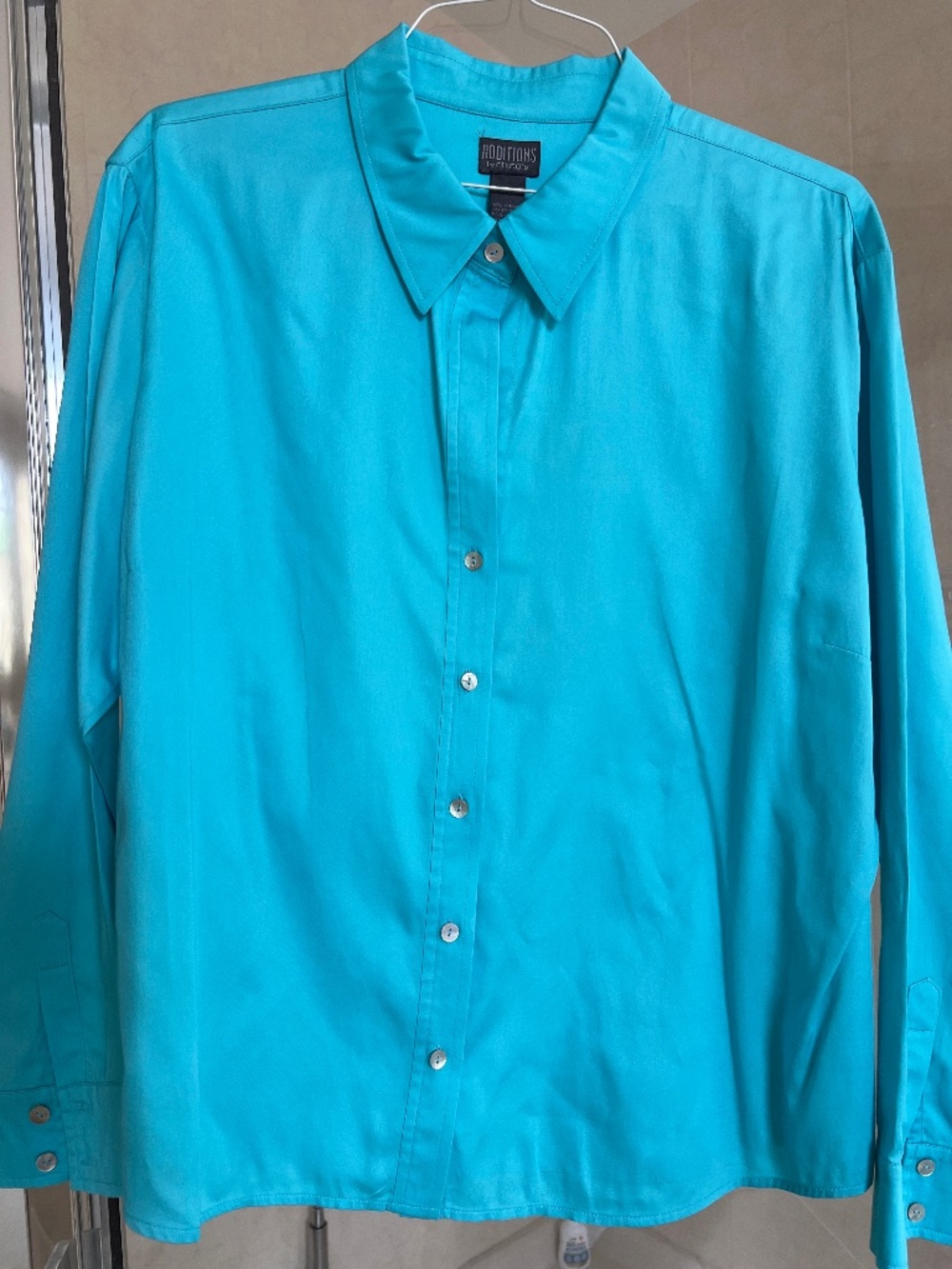 Ladies Chicos (Additions) teal long sleeve cotton blouse size 3
